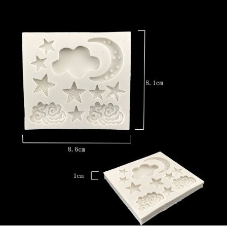 Molde Silicona estrella, luna y nubes