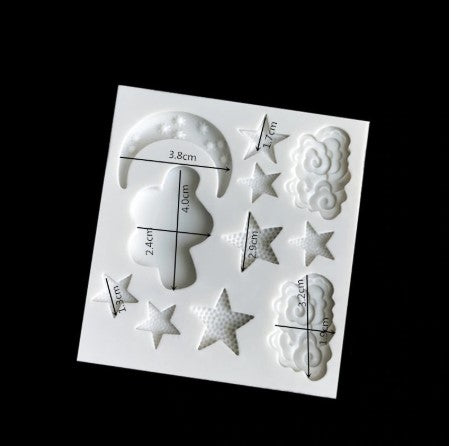 Molde Silicona estrella, luna y nubes