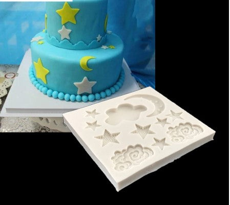 Molde Silicona estrella, luna y nubes