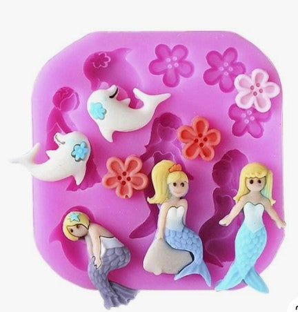 Molde silicona sirenas , delfines y flores