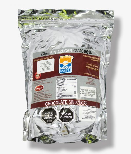 Chips chocolate premium sin azucar 56% cacao 1 kg middle of the world